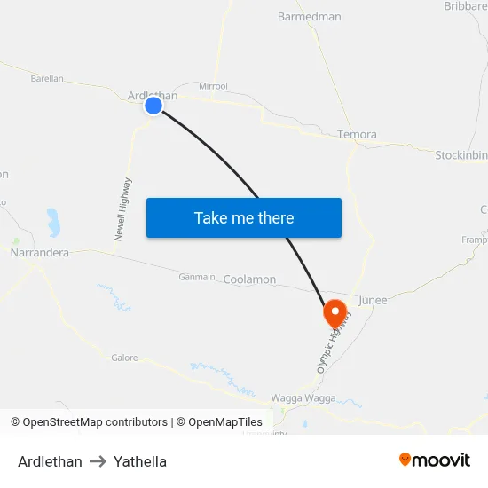 Ardlethan to Yathella map