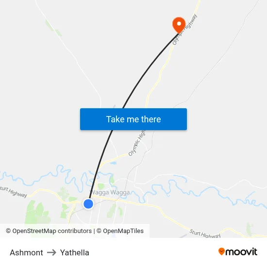 Ashmont to Yathella map