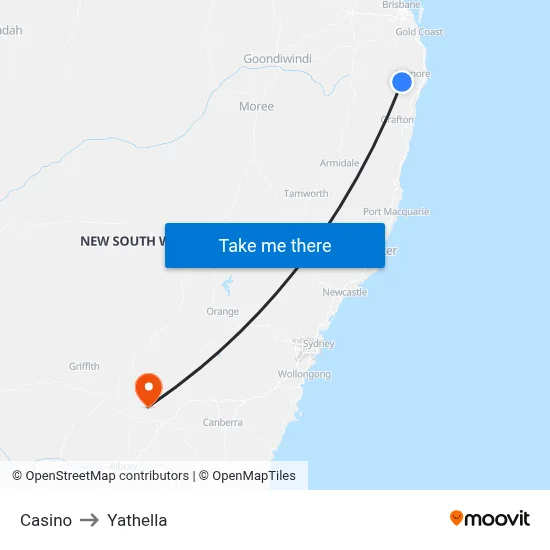 Casino to Yathella map
