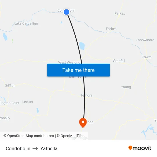 Condobolin to Yathella map