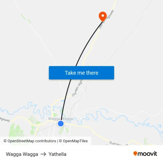 Wagga Wagga to Yathella map