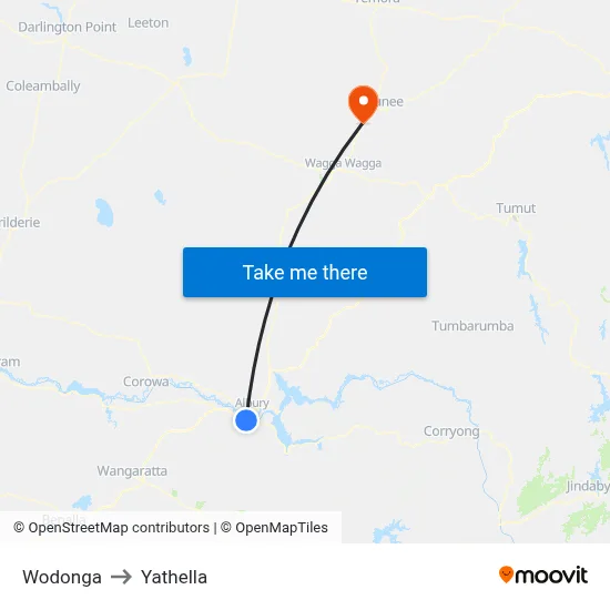 Wodonga to Yathella map