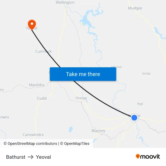 Bathurst to Yeoval map
