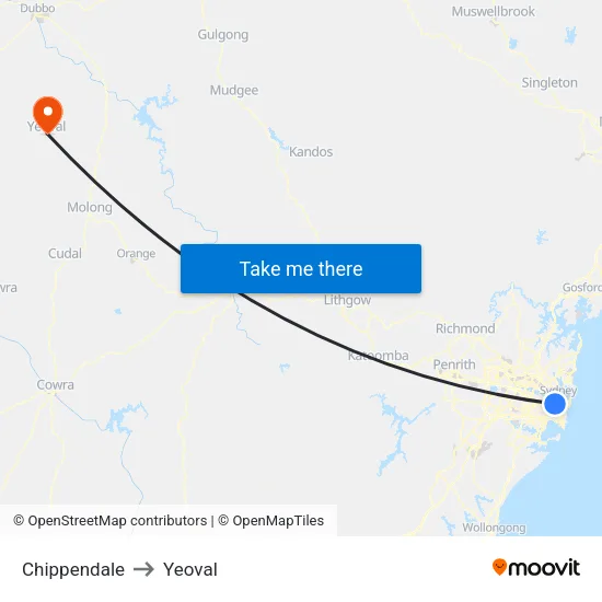 Chippendale to Yeoval map