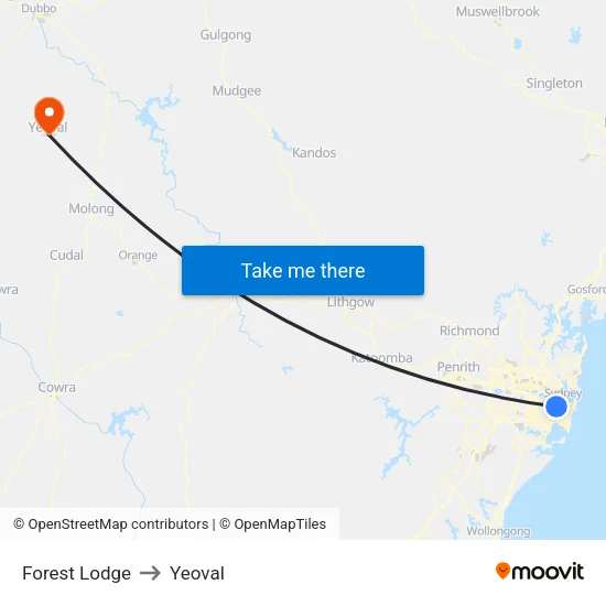 Forest Lodge to Yeoval map