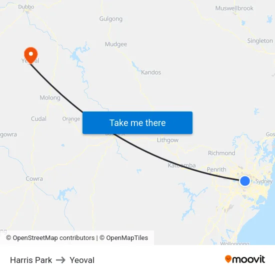 Harris Park to Yeoval map