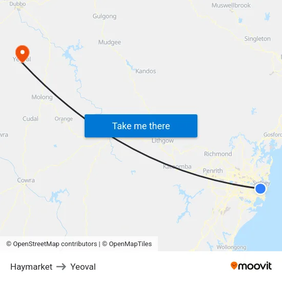 Haymarket to Yeoval map