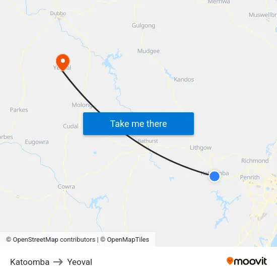 Katoomba to Yeoval map