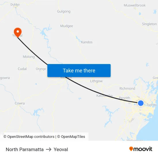 North Parramatta to Yeoval map