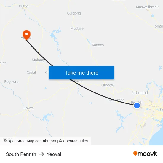 South Penrith to Yeoval map