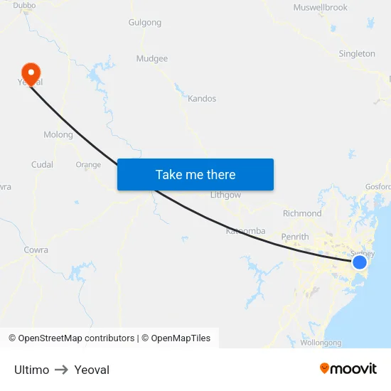 Ultimo to Yeoval map
