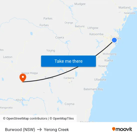 Burwood (NSW) to Yerong Creek map