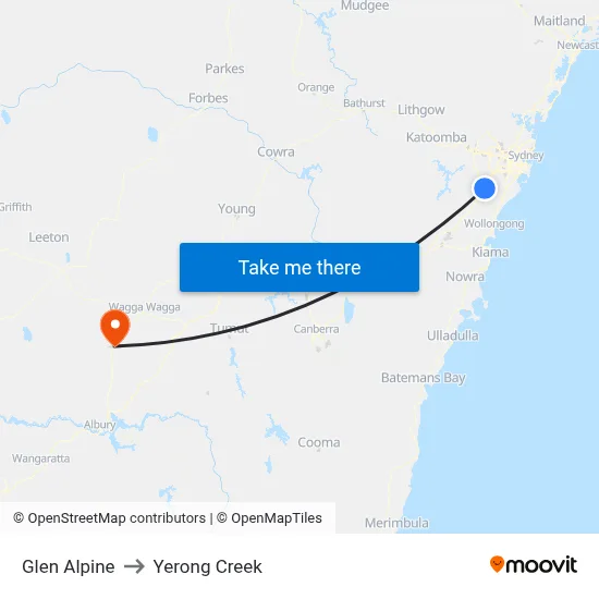Glen Alpine to Yerong Creek map