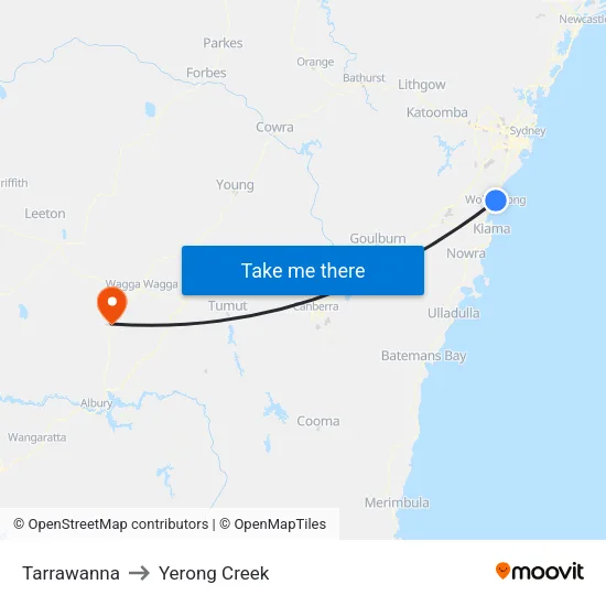 Tarrawanna to Yerong Creek map