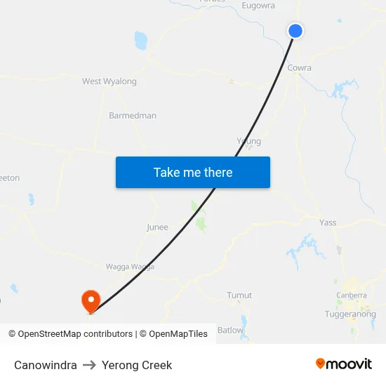 Canowindra to Yerong Creek map