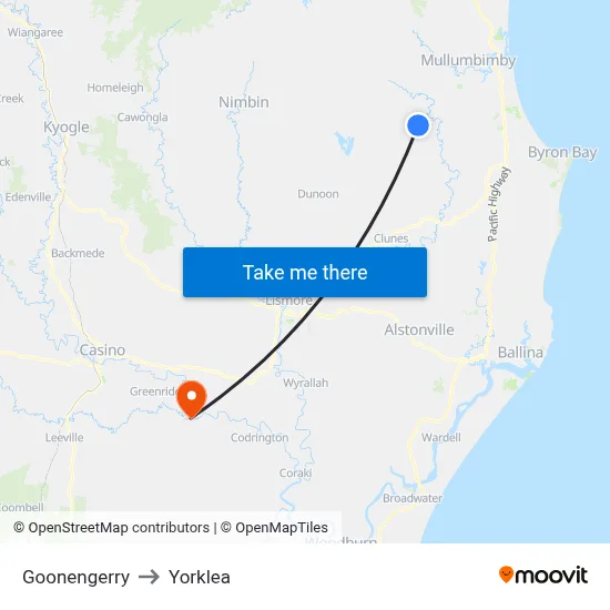 Goonengerry to Yorklea map