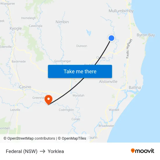 Federal (NSW) to Yorklea map