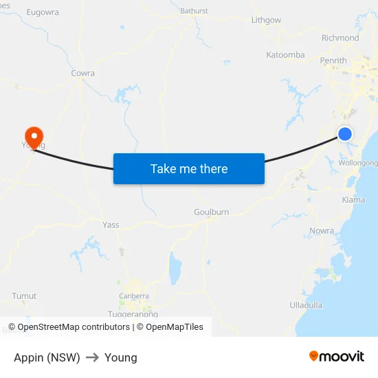 Appin (NSW) to Young map