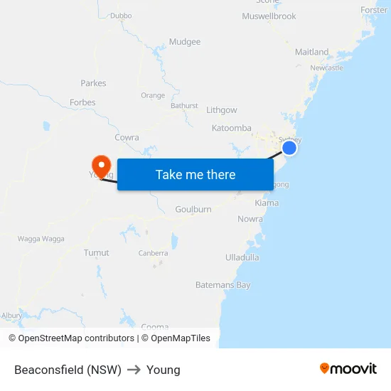 Beaconsfield (NSW) to Young map