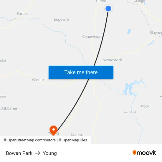 Bowan Park to Young map