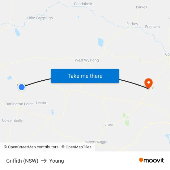 Griffith (NSW) to Young map