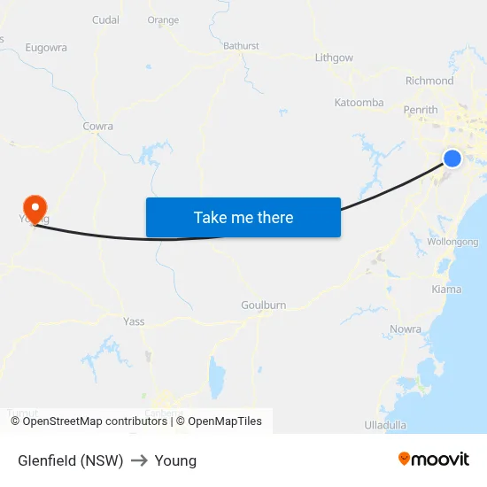 Glenfield (NSW) to Young map