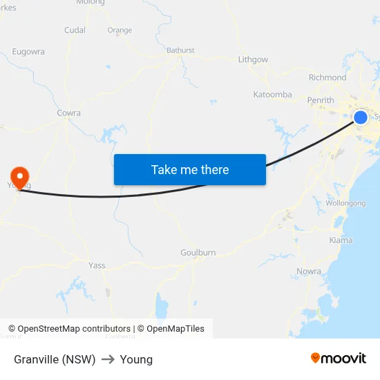 Granville (NSW) to Young map