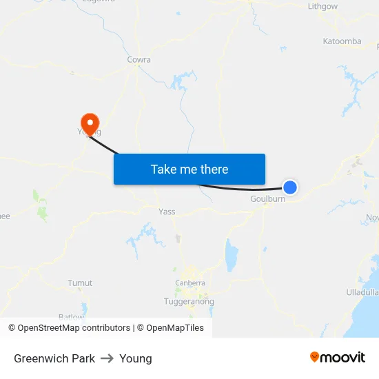 Greenwich Park to Young map