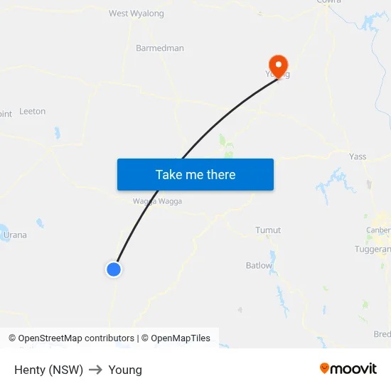 Henty (NSW) to Young map