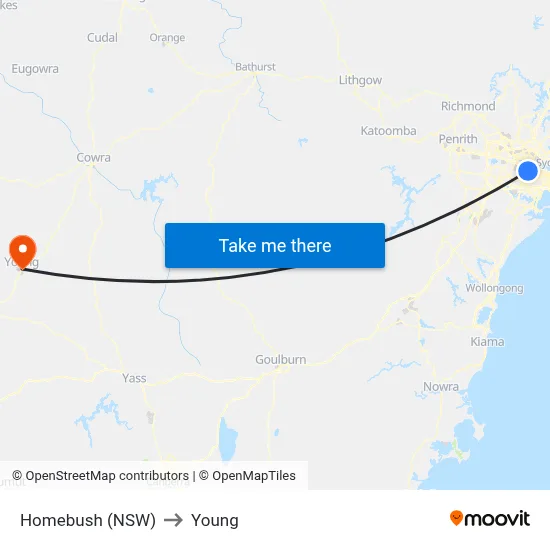 Homebush (NSW) to Young map