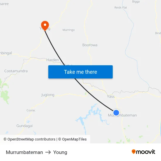 Murrumbateman to Young map
