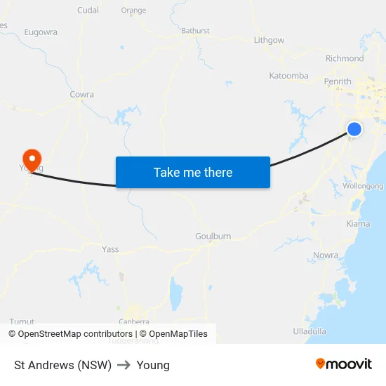St Andrews (NSW) to Young map