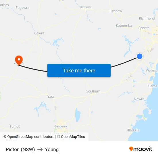 Picton (NSW) to Young map