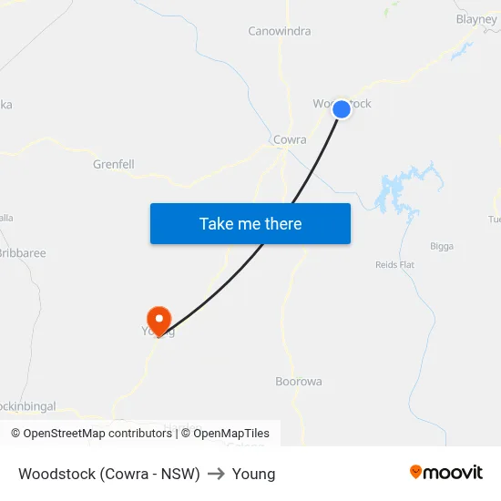 Woodstock (Cowra - NSW) to Young map