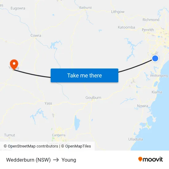 Wedderburn (NSW) to Young map