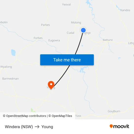 Windera (NSW) to Young map