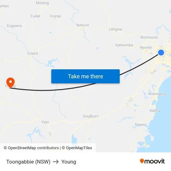 Toongabbie (NSW) to Young map
