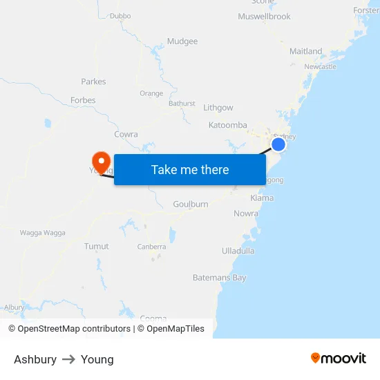 Ashbury to Young map