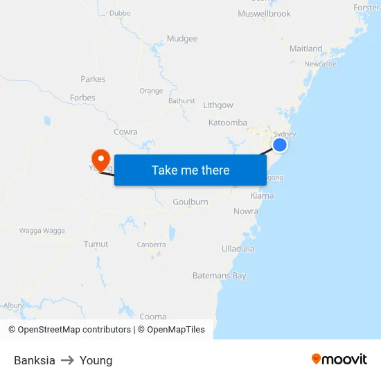 Banksia to Young map