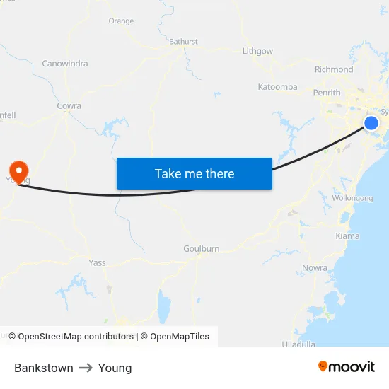 Bankstown to Young map