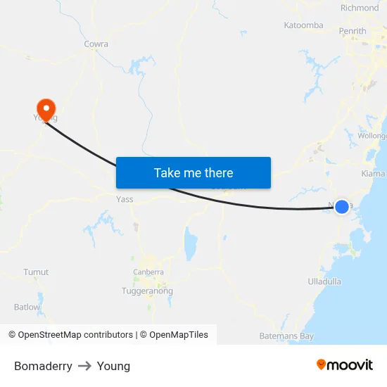 Bomaderry to Young map