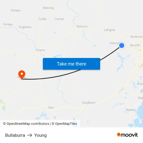 Bullaburra to Young map