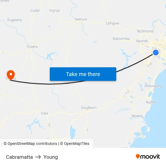 Cabramatta to Young map