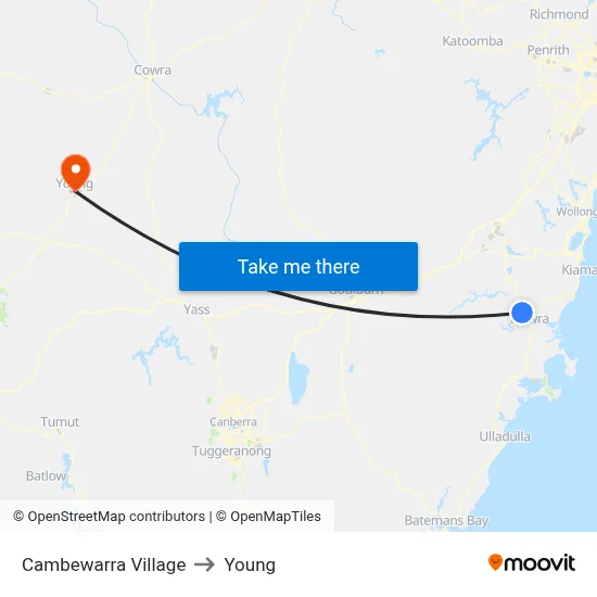 Cambewarra Village to Young map