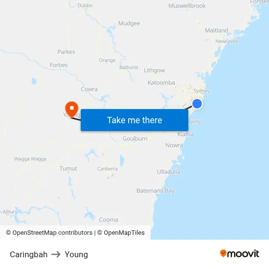 Caringbah to Young map