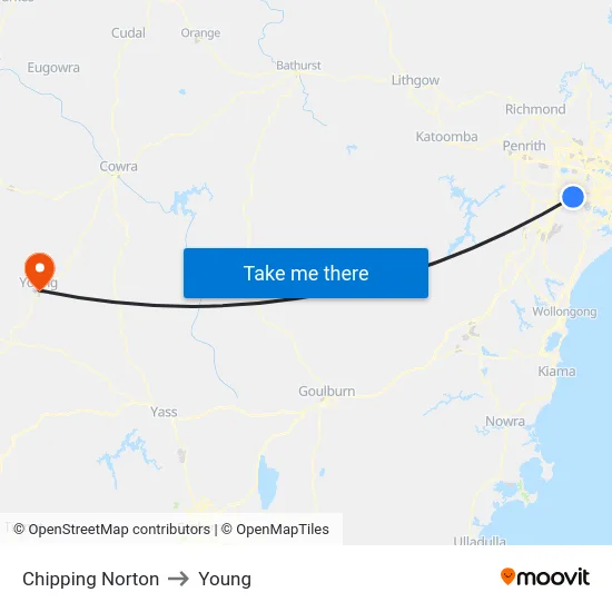 Chipping Norton to Young map