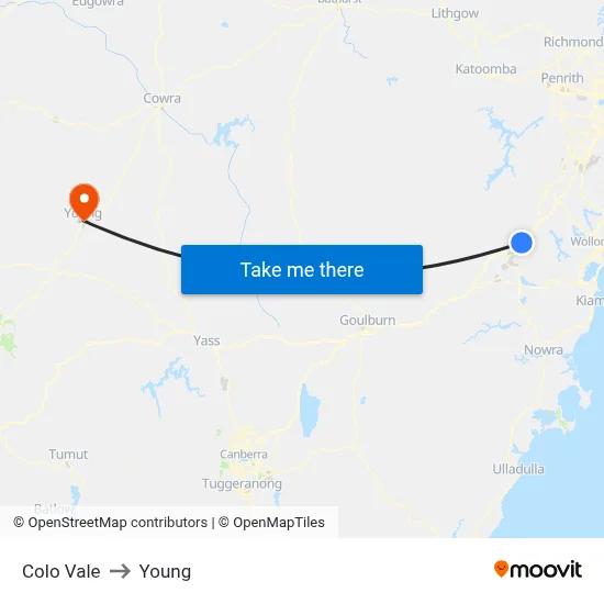 Colo Vale to Young map