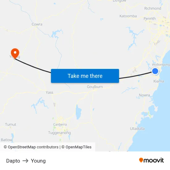 Dapto to Young map