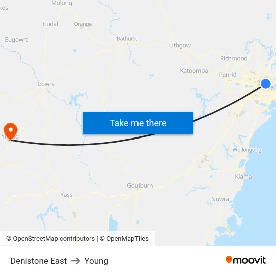 Denistone East to Young map