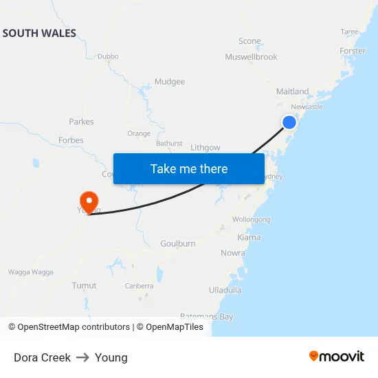 Dora Creek to Young map